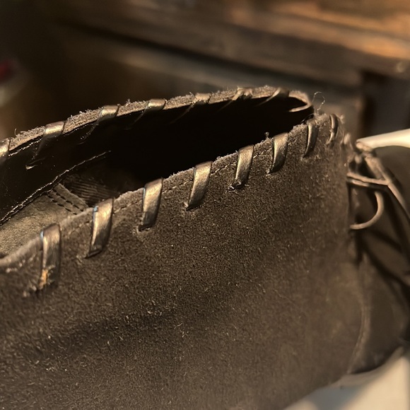 Lauren Ralph Lauren | Black suede booties w/ leather edge and tassel ties - Picture 8 of 8